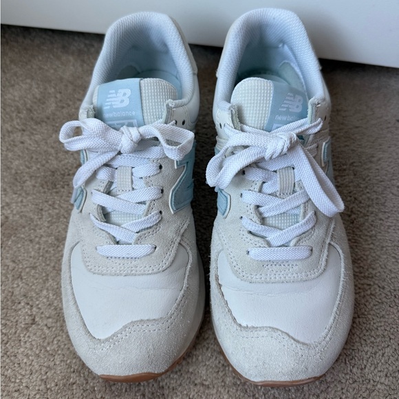 New Balance  574 Cream and Light Blue - Picture 2 of 7